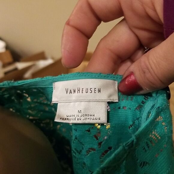 Van heusen Green Lace Detail Top Blouse M - Picture 4 of 6